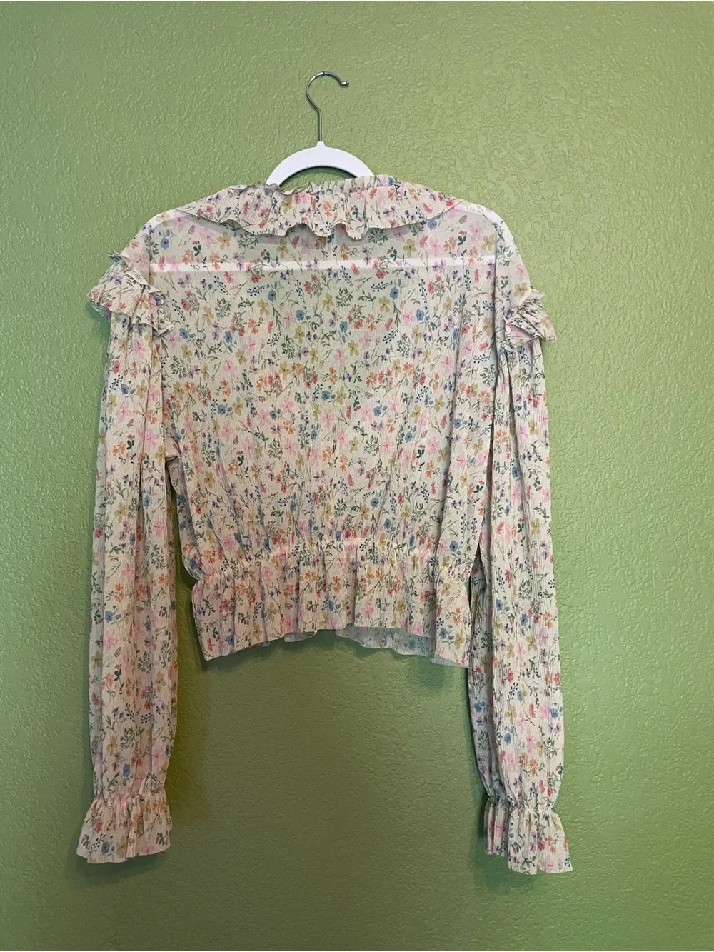 Anthropologie Long-Sleeve Mesh Ruffle Blouse Medium - Picture 6 of 9